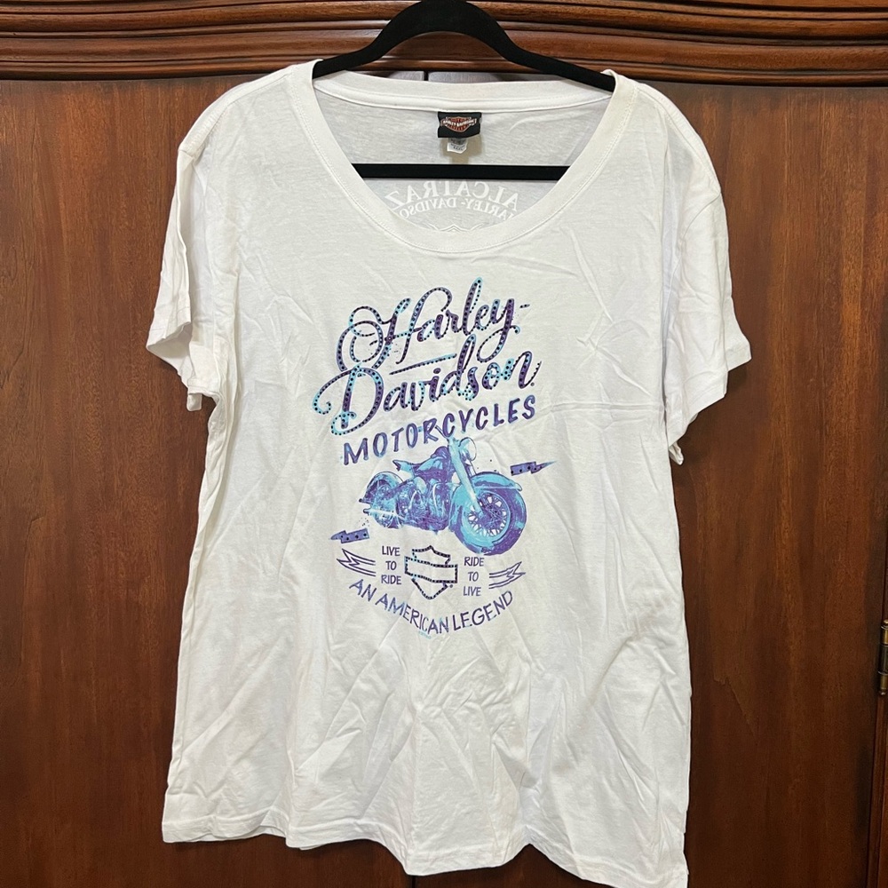 Harley-Davidson White and Blue Women's Tee